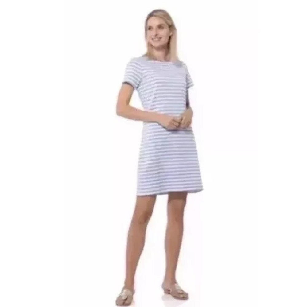 Sail to Sable Striped Shift Dress Exposed‎ Gold Back Zipper Size XS Blue White